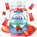 여자 & 남자 & 아이 오메가 3를 위한 softbear Omega 3 Gummies는 비타민 지원 눈 & 두뇌 건강, 설탕 자유로운, 딸기 풍미 60 조사를 가진 1200mg Vegan Omega 3 지방산 DHA EPA를 보충합니다