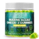 마린 조류 오메가 3 400mg +가있는 3 구미 | DHA / EPA / ALA, 20 : 1 포도 씨앗 추출물, 비타민 C 및 Folate | 심장, 두뇌 및 피부 | 식물 기반, 설탕없는 60 Ct