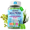 Sea Moss Gummies + Algae Omega-3 for Men Women, Sugar-Free Vegan 15-IN-1 Irish Seamos Superfood with/EPA DHA, 비타민 B12 D3, Turmeric, Elderberry, Burdock Root, 지원 에너지, 두뇌, 면역 1 팩