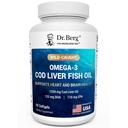 Dr. Berg Omega-3 Cod Liver Fish Oil 60 Softgels – Wild-Caught Icelandic Cod – Omega 3 EPA & DHA – Heart, Brain, Immune & Eye Support* – 레몬 맛 – 4X 실험실 테스트 – Non-GMO, 필러 없음