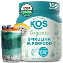 KOS Organic Spirulina Powder - USDA 인증 유기, 109 Smoothies & Juices, Non-Irradiated Blue Green Algae, Antioxidants, Vegan (13.5oz)를 기반으로 한 플랜트의 Superfood Powder의 서빙