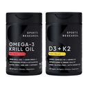 스포츠 연구 ® Multivitamin 팩 - 오메가 - 3 크릴 오일 500mg w / 콜린, 포스 포 지질 및 아스 타산틴 및 비타민 K2 & Vegan D3 5000iu 코코넛 MCT 오일 - 비 GMO · 글루텐 무료