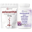 마이크로 성분 Astaxanthin 12mg Softgels & Resveratrol NAD는 3,000mg Veggie 캡슐을 보충합니다 | 2 팩 뭉치 | 신선한 Microalgae 근원 | Quercetin & Berberine를 가진 11-in-1 산화 방지제 혼합