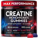 Creatine Monohydrate Gummies Complex 5000 MG 남성 & 여성, 근육 성장을 위한 L Carnitine, Taurine & 비타민 B12를 가진 Preworkout Gummy, 힘 & 에너지 지원, 맛있고 그리고 Chewable