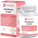 OMOGS Glutathione & NAC 보충교재, vtamin B & 셀렌과 더불어, 지원 Liver 건강, 세포질, 산화 방지제, 에너지 생산 & 면역성이 있는, Vegan & 글루텐 자유로운, 90 Veg 캡슐.