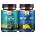 Liver Cleanse Detox & Repair의 번들 - Beetroot & Artichoke 및 Lung Detox Mullein 잎 캡슐과 NAC Quercetin & Cordyceps 추출물을 가진 Digestion & Immune 건강을 위한 우유 이틀 보충교재