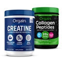 Orgain Creatine Monohydrate 분말 17.64 Oz (100 서빙) & 교원질 펩티드 분말 1lb (20g 잔디 페더럴 익스프레스) 뭉치 - 근육, 뇌, 피부 & 합동 지원을 위한 Unflavored, 비 GMO 보충교재