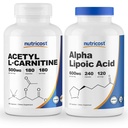 Nutricost 알파 Lipoic 산 600mg의 240의 모자 & Acetyl L Carnitine 500mg의 180의 모자