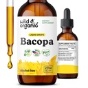 Wild & Organic Bacopa Tincture - Calm, Focus, Clarity - Bacopa Monnieri Supplement Liquid 지원 - Brahmi 추출물이있는 알코올없는 드롭 - Vegan, Sugar-Free - 2 개월 공급 - 2 fl oz