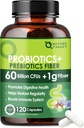 Probiotics for Women & Men Digestive Health with Prebiotic Fiber - 일반 및 Gut Cleanse 60 억 Probiotics와 섬유 보충 - Occasional Constipation 지원 - 120 Veggie 캡슐