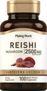 Piping Rock Reishi 버섯 캡슐 | 2500mg | 100 알약 | 표준화 된 초본 추출물 보충 | Ganoderma Lucidum | Non GMO, 글루텐 무료