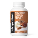 STAY ALIVE Mushroom Complex 1000mg, 6-in-1 버섯 보충교재 w/Lions Mane, Reishi, Chaga, Cordyceps, Maitake 및 터키 꼬리 추출물 분말, 120 Vegan 알약, 비 GMO & 글루텐 자유로운 초본 캡슐