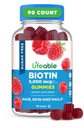 Lifeable Sugar Free Biotin Gummies | 5000mcg 비타민 B7 | 훌륭한 타스팅 Biotin Supplement | 모발 성장, 피부 및 네일 건강 | 여성용 헤어 보충, 남성, 성인 | 90 Gummies