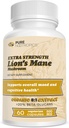순수한 Nootropics - 유기 사자 Mane 8 : 1 버섯 500 mg | 이중 추출물 | 60 채식 모자 | >20 % 베타 글루칸 | 헤르딕시어 | 뇌 건강