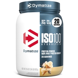 Dymatize ISO100 Whey Protein Powder Isolate, Gourmet Vanilla, 25g의 단백질, 5.5g BCAAs, 120 Cal 미만., 글루텐 무료, 1g 지방, 1g 설탕, 2g Carb (20 서빙)