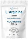 L-Arginine 1,600mg Nitric 산화물은 L-Citrulline, 240 Bisected 정제를 가진 남자를 위해 보충합니다 | 산화 방지제 | 근육, 에너지, & 심장 지원 | 비 GMO, 글루텐 자유로운 - 4 달 공급