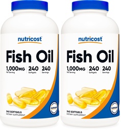 EPA & DHA를 가진 Nutricost 물고기 기름 오메가 3 Softgels (피시 기름의 1000mg, 오메가 3의 560mg), 240 Softgels, 비 GMO, 글루텐 자유로운. (포장 2)