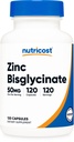 Nutricost 아연 Bisglycinate (50mg) 120 Vegan 캡슐 - GMO-Free, 글루텐 자유로운 보충교재