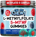 OH MY CHEWY Center-Filled 5-MTHF Folate L-Methylfolate Gummies - 설탕 자유로운 MTHFR 비타민 B 메틸을 섞는 B1, B6 및 B12 Cofactor를 가진 복잡한 지원 - 계류, Behavior, Cognition - 60 조사