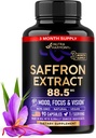 Natural Saffron Supplements - Pure Saffron Extract 88.5 mg - Made in USA - Mood | Focus | Vision | Energy Support - 여성 및 남성을위한 눈 건강 - NonGMO Vegan Pills - 90 분말 캡슐, 3 개월 공급