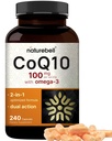 NatureBell CoQ10 100mg with Omega 3, 240 캡슐 | 안정적인 높은 흡수 형태 – 심장 및 에너지 건강에 대한 산화 지원 – 추가 강도 Coenzyme Q10 보충
