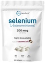 Micro Ingredients Selenium 보충제 여성 및 남성 200mcg, 코코넛 오일 500 Softgel | Selenomethionine | 에너지, 심장, 면역력 강화