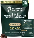 크레아틴을 가진 Go Whey Protein Isolate Packets에 영양 - 25g Protein + 5g Creatine - Single-Serve Travel Protein Powder - 5.9g BCAAs, Keto & Low-Carb, Gluten-Free - Chocolate (15-Pack)