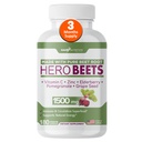 Gade Nutrition Hero Beets - Beet Root Capsules 1500mg - 유기 베타 뿌리 분말 + 비타민 C 아연, Elderberry, 석류, 포도 씨앗 추출물 - 3 개월 공급