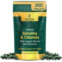 Biogenesis Organic Spirulina, Chlorella & Marine Plant Minerals – 300 Count (200 mg) | 호주 Grown Algae Superfood | 지원 에너지 및 면역성 | Vegan Mini Tablet