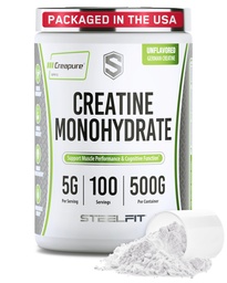 SteelFit Creapure Creatine Monohydrate 분말, Unflavored - 남자 & 여자를 위한 독일 Micronized Creatine 분말 - 근육 이익, 뇌 건강 & 힘 건물을 위한 체육관 운동 영양 보충교재
