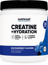 Nutricost Creatine Monohydrate + Hydration 블루 라즈베리 맛 (30 인분) - 7 비타민 & 미네랄, 5000mg의 크레아틴 1 인분