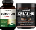NatureBell Creatine Monohydrate Powder & Colostrum 240 캡슐 1,000mg / 서빙 번들 팩 | 고 흡수 미세화 크레아틴 | 잔디 볶음 Bovine의 첫 우유