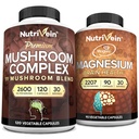 Nutrivein 프리미엄 120 캡 버섯 복합 2600mg 및 90 캡 마그네슘 2207mg 번들 - 11 버섯 - 사자 Mane, Chaga, Reishi, Cordyceps, & More - 면역 및 두뇌 기능 플러스 메모리 및 초점