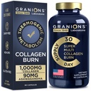 Granions Thermogenic Hydrolyzed Collagen Burn - 히알루 론산, 비타민 C - 셀룰 라이트 방어 및 피부 수리 여성과 남성을위한 멀티 콜라겐 펩티드 캡슐 - 90 알약