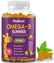 NuBest Omega 3 Gummies for Kids & Teens with Flaxseed Oil | 뇌 성장, 정신적 명확성, 초점 및 눈 건강 지원 | 추가 설탕 | 오렌지 맛 | 60 Premium Vegan Gummies | 1 개월 공급