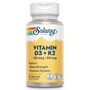 SOLARAY 비타민 D3 K2 - 뼈 건강과 면역 지원 보충교재 - VIT D3와 50 mcg 비타민 K2로 5000 IU 비타민 D와 함께 Menoquinone MK7, Soy 없이 만드는, 60 일 보장, 60 봉사, 60 VegCaps
