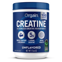 Orgain Creatine Monohydrate Micronized 분말, 100개의 서빙, Unflavored, 지원 근육 성장, 포스트 운동 회복 및 뇌 건강, 인공 첨가물 없음, 남자 & 여자를 위한 (포장 5월 Vary)