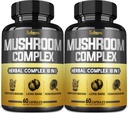 Satoomi 10in1 버섯 Complex 보충제 캡슐 - 4 개월 공급 - 사자 Mane, Cordyceps, Reishi, Chaga, Maitake, Shitake 및 기타와 혼합 - 2 팩 60 캡슐