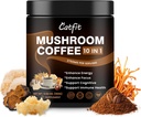 Catfit 버섯 커피 분말, 10 버섯 혼합 보조 식품 Lion's Mane, Chaga, Cordyceps, L-Theanine for Energy, Focus, Cognitive 및 Immunity, 50 서빙