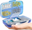 Travel Pill 주최자 - 라벨 비타민 용기가있는 휴대용 약국 상자를 여행하기위한 완벽한 의학 사례 8 Compartment Supplement Medication Holder 대형 용량 매일 (블루)