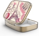 Pill Case Pill Box with Mirror Retro 2 Compartment Purse 또는 포켓 청동 직사각형 알약 상자 또는 비타민, 생선 기름, 보충제, Pill Containe 여행 선물 (파리스 에펠 탑)