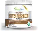 유기농 11 버섯 분말 - USDA 인증 - 사자 Mane, Reishi, Cordyceps, Maitake, Shiitake, Turkey Tail, Chaga, Zhuling, Wood Ear, Poria Cocos, Hime-Matsutake - 면역력 및 에너지, 필러 없음