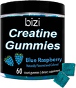 Men & Women 용 Bizi Creatine Gummys - Gummy 당 Creatine Monohydrate의 1g - 수박 맛 - 운동, 근육 성장 및 회복 보충 교재 - 개구리 및 글루텐 무료 (60 ct) (블루 라즈베리)