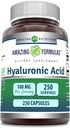 Amazing Formulas Hyaluronic Acid 100mg 250 캡슐 보충 | 비 GMO | 글루텐 프리 | 미국에서 제작
