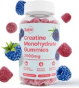 Creatine 남성 및 여성을위한 Monohydrate Gummies - 높은 순수성 Sour Blue Raspberry- Chewable Creatine 근육 강도 및 에너지 부스트, Bioavailable Pre-Workout 보충교재를위한 주입 거미