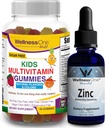 WellnessOne 액체 아연 및 어린이 멀티 비타민 Gummies - 큰 듀오 에너지, 면역 및 당신의 아이의 두뇌 건강 - 1.67 fl oz 아연 액체 드롭 & 60 Bear Fruity flavored Gummy Multivitamin 어린이를위한