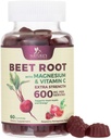 Beet 뿌리 보충교재 Gummies - Beetroot 추출물 분말 비타민 C & 마그네슘을 가진 서빙 당 500mg - 지원 에너지 심장 건강 & Nitric 산화물 생산 - 빨간 사탕은 Gummy - 60 Gummies를 보충합니다