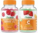 Lifeable Phosphatidylserine (PS) + 비타민 C 1050mg, Gummies 번들 - 훌륭한 타스팅, 비타민 보충, 글루텐 무료, GMO 무료, Chewable Gummy