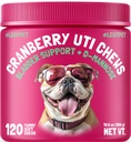 Cranberry UTI Chews for Dogs Bladder Support + D-Mannose Support Kidney Urinary Tract and Bladder Health Natural Cranberry Wellness 보충 면역 시스템 부스터 천연 애완 동물 산화 방지제 120 Chews