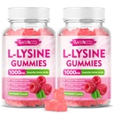 2 팩 L-Lysine 1000mg Gummies, 성인 & 아이를 위한 Lysine 보충교재, 입술 & 구두 건강을 위한 근본적인 아미노산, 부스트 면역 & 교원질 & 칼슘, 설탕 자유로운, 라즈베리 풍미, 120 조사